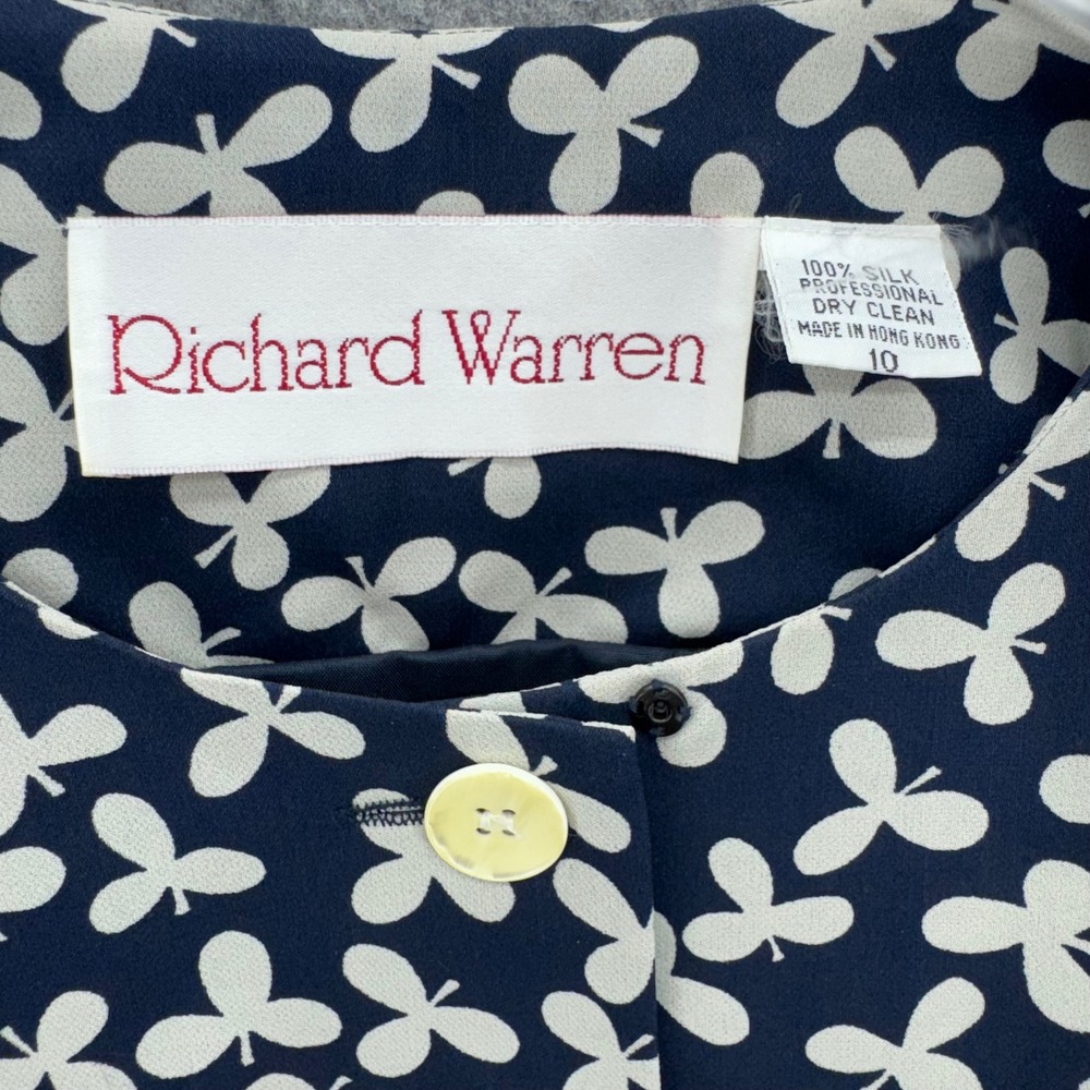 Richard Warren Women Silk Skirt Set Vintage Size 10 Floral Navy Dynasty Glam 80s - Picture 2 of 16